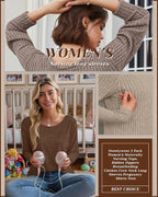 3 Pack Women's Nursing Long Sleeve Tops Breastfeeding Thermal Sweaters with Hidden Zipper Maternity Ribbed Shirts