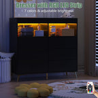 Dresser for Bedroom with 6 Drawers, Multi-Functional Nursery Dresser with LED Lights & Charging Station,Baby Changing Table Table with Diaper Changing Station