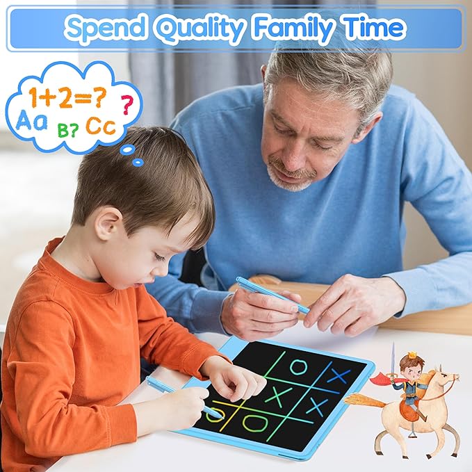 Hockvill LCD Writing Tablet for Kids 12 Inch, Toys for Boys Girls Drawing Pad for 3 4 5 6 7 Year Old Kids Toys, Toddler Erasable Doodle Board Travel Essentials, Children’s Day Gift for Kids - Blue