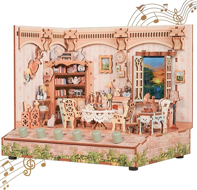 Tonecheer DIY Miniature House Kit, Wooden Dollhouse Kit with White Noise,Tiny Diorama House Building Set with Electronic Screen Craft Kits Make Creative Idea Gifts for Aduls (The Pastoral Home)