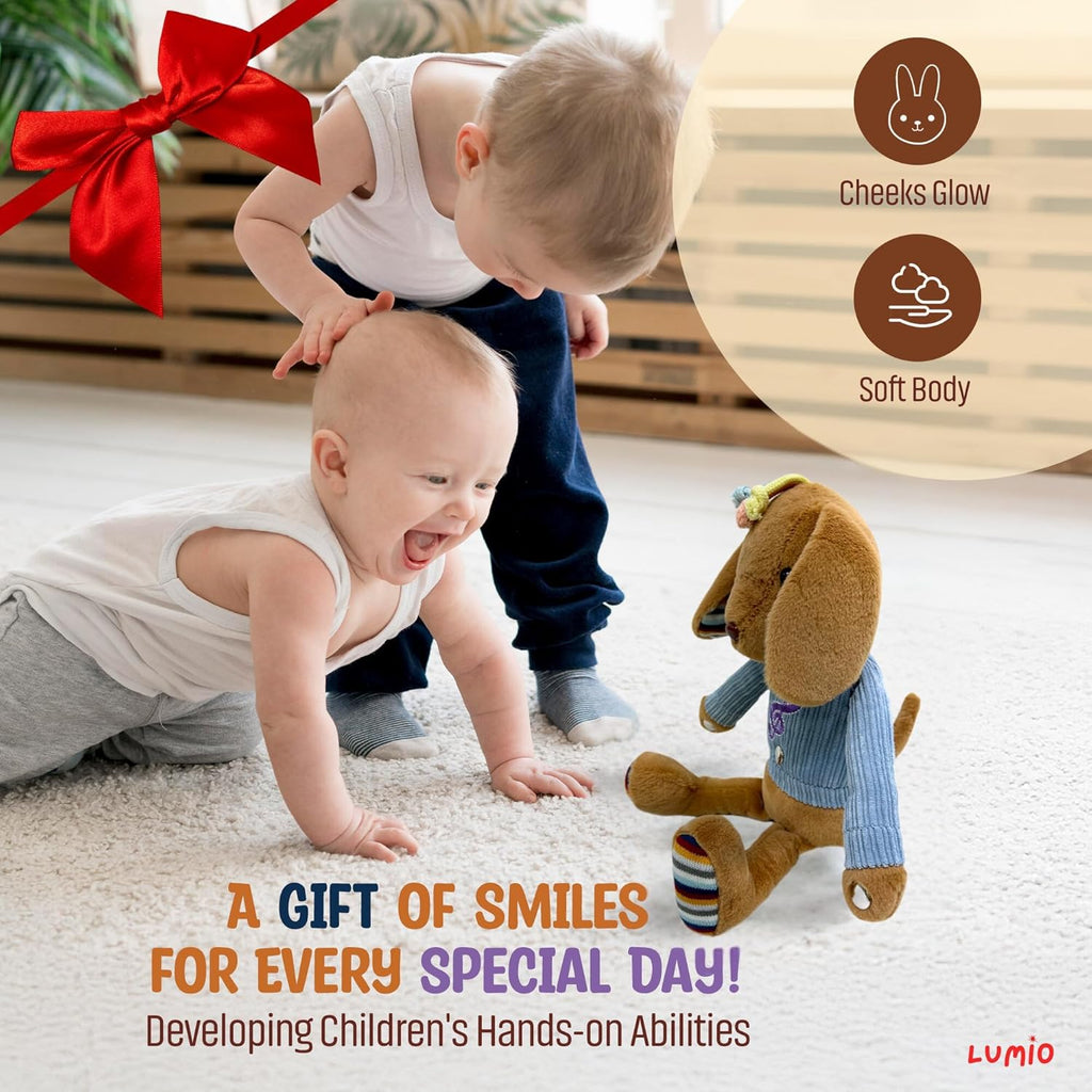 Lumio Musical Stuffed Animal Plush Toy with Lights & Sounds - Cute Interactive Toy for Newborns, and 3 6 12 to 48 Months (Puppy)