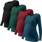 Ficerd 4 Pack Women's Maternity Shirts Cotton Long Sleeve Ribbed Crew Neck Pregnancy Tops Side Ruched Casual Mama Clothes