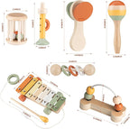 VINJOE Baby Musical Instruments-Toddler Montessori Wooden Musical Toys for Kids, Neutral Colors Percussion Instruments Set Early Learning Musical Toys for Preschool Educational Birthday Gifts