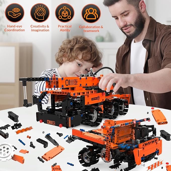 5in1 STEM Building Kits for Kids, STEM Building Toys for Kid, Remote & APP Controlled Excavator/Crane/Bulldozer/Road Roller/Dump Trucks Building Blocks Set for Boys Girls Birthday Xmas Idea Gifts