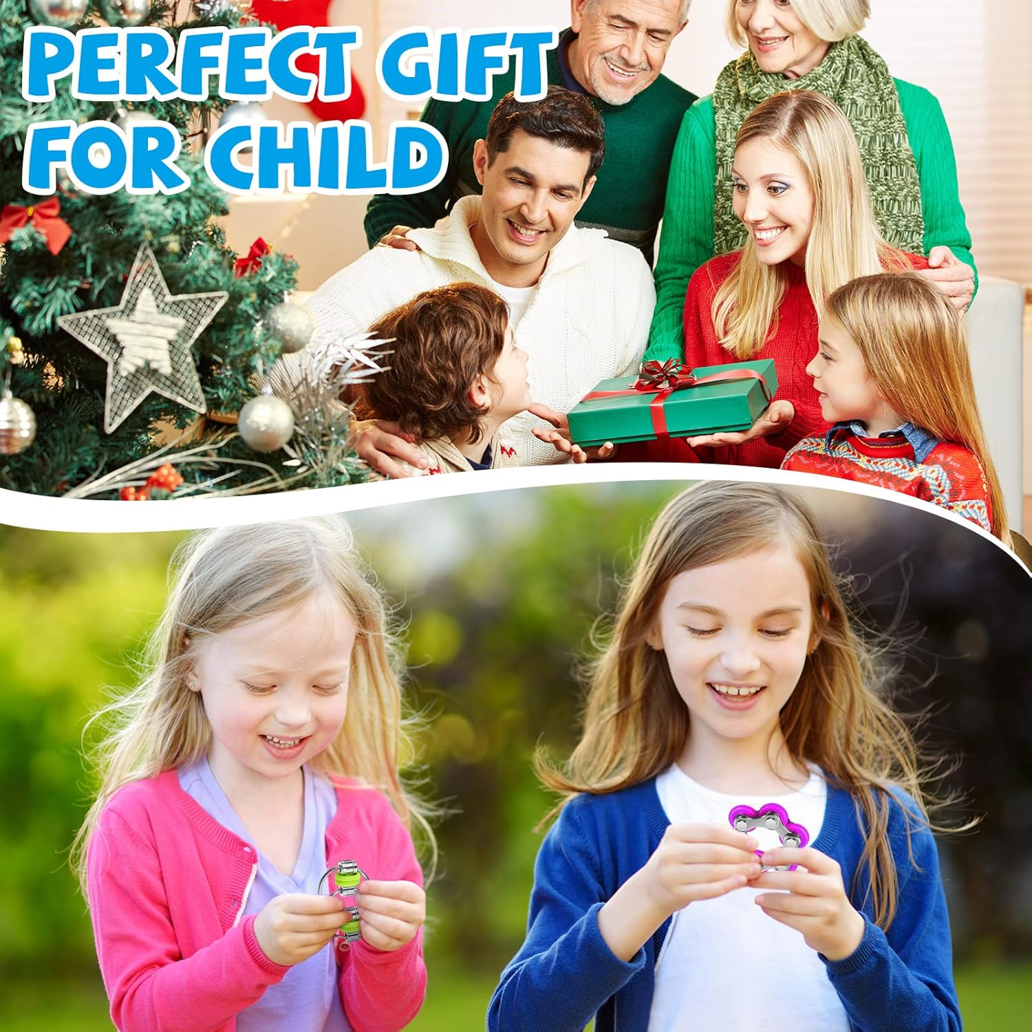 CHENGU 16 Pcs Fidget Toys Set Include 8 Six Roller Chain and 8 Key Flippy Chain Stress Reducer Bike Chain Toys Anxiety Relief Bike Chain for Teens Adults ADHD, Add, Autism (Cute)