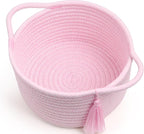 Small Cute Empty Gift Basket Little Woven Rope Organizer Baskets for Baby Shower Gifting, Makeup Brushes Holder, Bathroom- Decorative Vanity Storage Bins - 2 Pack, Pre-Shaped, Pastel Pink