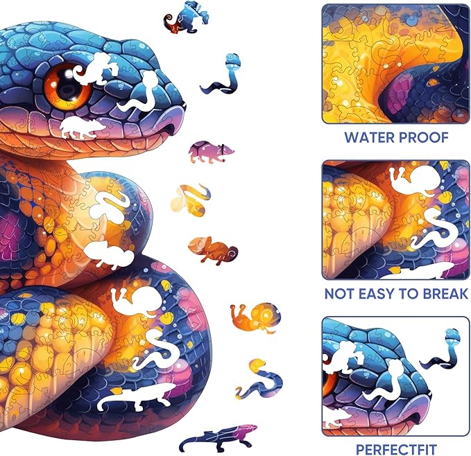Wooden Puzzle for Adults, Snake Wooden Jigsaw Puzzles(16.6 * 16.9in-500pcs), Unique Shape Animal Adult Puzzles,Irregular Wood Puzzles Best Gift for Adults and Kids Family Game