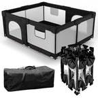 Foldable Baby Playpen with Gate, Extra Large Collapsible Play Yard for Babies & Toddlers, Portable Travel Play Pen with Fence, Safe Activity Center for Indoor & Outdoor Use (59"×71" Black)