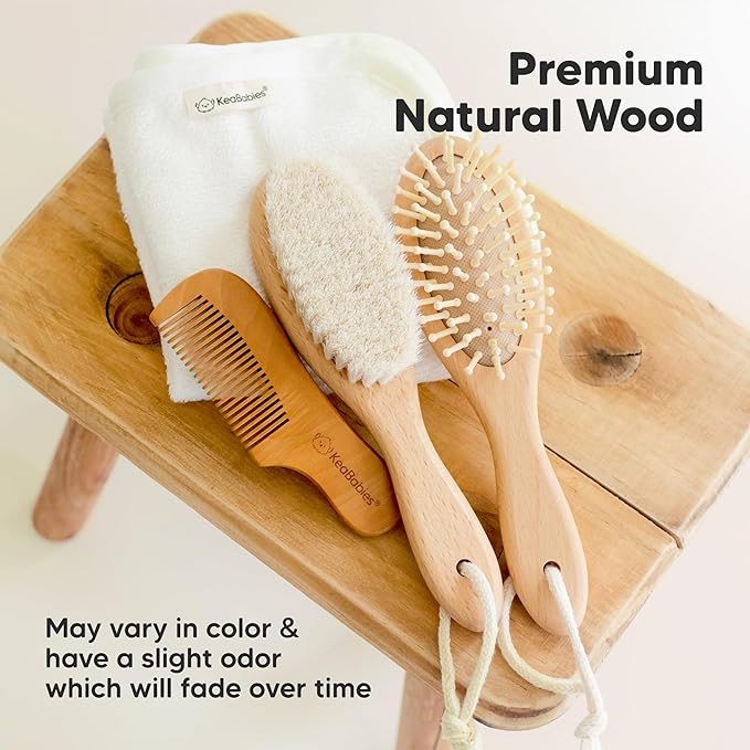 Wooden Baby Hair Brush - Cradle Cap Baby Brush with Soft Goat Bristles, Perfect Gentle Scalp Newborn Comb for Infant, Girls, Boys, Bath Essentials (Walnut, Oval)