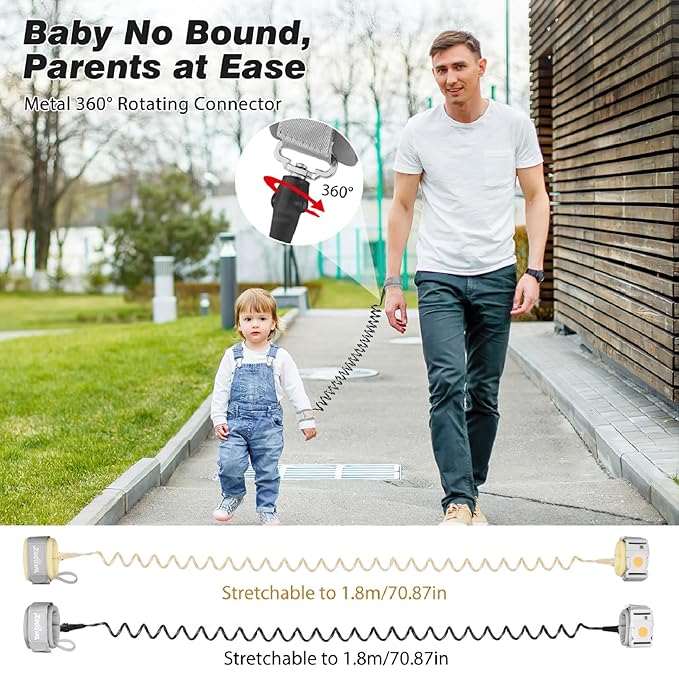 Zooawa Toddler Leash 2Pack, Toddler Kids Harness Anti Lost Wrist Link with Magnetic Lock, Reflective Safety Walking Harness Wristband Leashes for 2,3,4 Years Old Boys Girls, Black + Gold