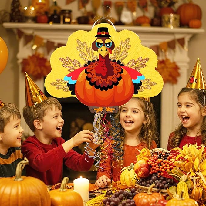 WERNNSAI Thanksgiving Turkey Pinata - Fall Autumn Decorations Gentle Turkey Pinata Orange Thanksgiving Party Games Autumn Decorations for Home Fall Festival Party Favors with Blindfold