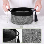 Empty Gift Basket Mini Woven Rope Organizer Baskets for Baby Shower, Vanity, Makeup Brushes, Bathroom, Shelves, Desk - Small Decorative Storage Bins - Set of 2, Pre-Shaped, Black Grey