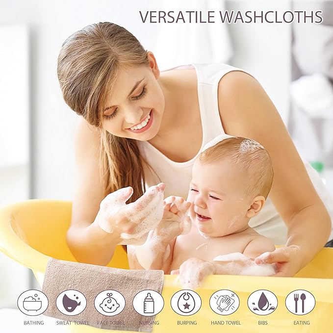 Baby Washcloths 6 Pack 100% Cotton Soft and Absorbent Terry 10" x 10" Wash Cloths Wipes for Face Hand Body Burp Rag with Sensitive Skin for Newborns Infants Toddlers