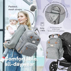 RUVALINO Diaper Bag Backpack-Multifunction Travel Baby Diaper Bag with Changing Pad, Insulated Bottle Holders & Pacifier Case, Large Capacity, Waterproof, Gray