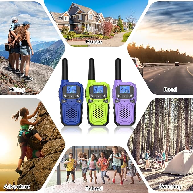 Walkie Talkies for Adults- WokTok Long Range Two Way Radio for Camping Hiking Hand Held Hiking Accessories Camping Gear Xmas Birthday Gift for Kids,SOS Siren,NOAA Weather Alert,3 Radios