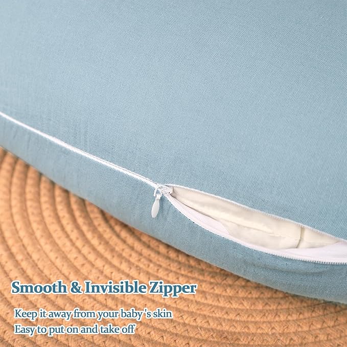 Baby Nursing Pillow Cover, Removeable Breastfeeding Pillow Slipcover, Muslin Nursing Case for Newborn Boys Girls, Soft Fabric Fits Snug On Infant, Washable & Breathable, Blue (Cover Only)