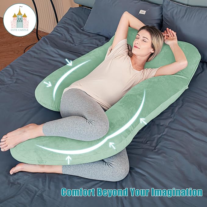 Cute Castle Pregnancy Pillows, Soft U-Shape Maternity Pillow with Removable Cover - Full Body Pillows for Adults Sleeping - Pregnancy Must Haves - Jumbo 57 Inch - Green