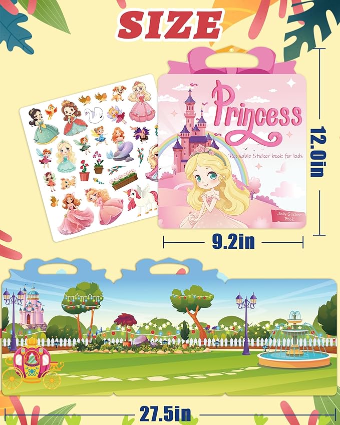 Benresive Reusable Sticker Book for Toddlers 2-4 Years, Fun Travel Stickers for Kids, Waterproof Sticker Books for Toddlers 1-3, Crafts Activities for Todddlers 1-3 2-4 3-5 - Princess