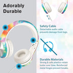 LilGadgets Connect+ Pro Kids Headphones with Mic and Cord, SharePort Technology, Over-Ear Foldable Headset, Volume Limit 93db, Wired Inline 3.5mm Jack for School - Tie Dye Rainbow Headphones for Kids