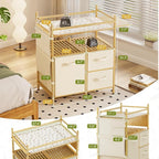 Amazer Baby Changing Table, Bamboo Diaper Changing Station with 3 Removable Storage Drawers, Baby Dresser Table with Flat Top, Large Storage Nursery Organizer Shelves with Pad, Mesh Pocket