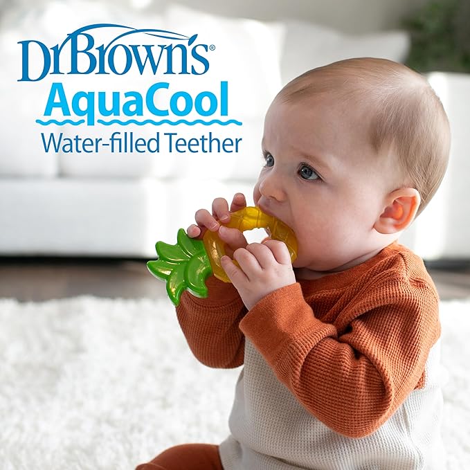 Dr. Brown's AquaCool Water-Filled Baby Teether, Cools & Massages Sore Gums, BPA Free, Pineapple and Apple, 4 Pack, 3m+