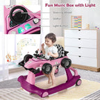 HONEY JOY 4-in-1 Baby Walker, Activity Push Walker w/3 Adjustable Heights, Smooth Wheels w/Adjustable Speed, Padded Seat, Music & Light, Foldable Car Walker for Baby Boys Girls Age 6 Months+ (Purple)