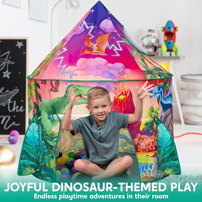 JOYIN Dinosaur Play Tent for Kids, Pop Up Play Tent for Boys & Girls, Kids Indoor Outdoor Dinosaur Playhouse Tent Set for Toddlers Birthday