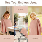 Nursing Cover 100% Cotton Breastfeeding Cover Privacy Muslin Lightweight Full Coverage Nursing Scarf Gift Set (Dusty Pink)
