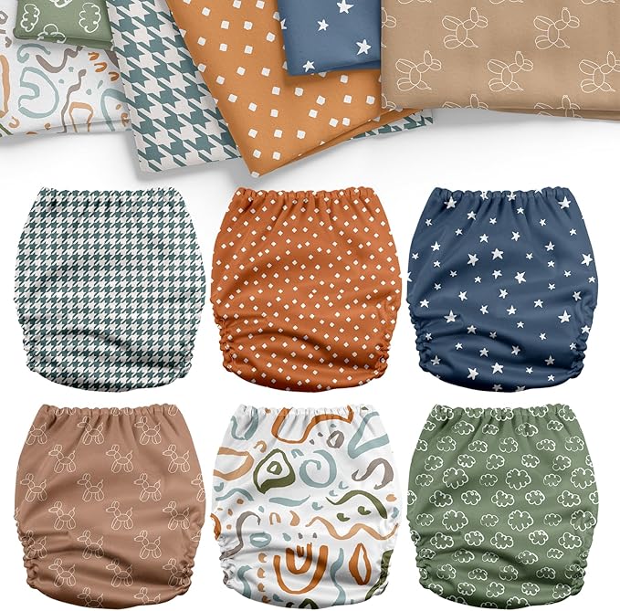Mama Koala 3.0 Cloth Diapers for Babies with AWJ Lining, 6 Pack with 6 5-Layer Natural Cloth Diaper Inserts - Reusable and Washable Pocket Diapers(A-Full of Hope)
