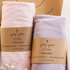 Joey + Joan Fitted Crib Sheets 28 x 52 – Compatible with Standard Crib Mattress and Toddler Bed – 100% Jersey Cotton – Pale Pink + Lilac – 2 Pack