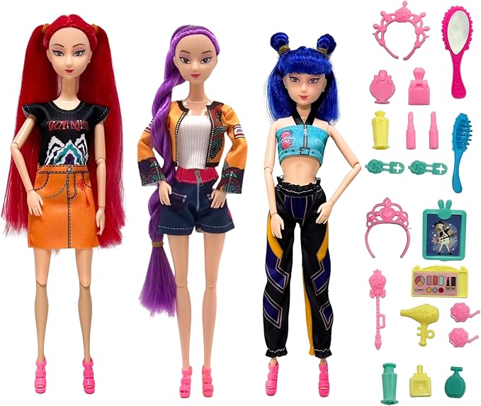 2025 New11.5''Singer Fashion Doll with Accessories and Trendy Outfits Set,Articulated/Made to Move Girl Group Dolls, Idea for Enthusiast Fan (Doll & Makeup Accessories Sets)