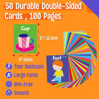 50 PCS Kid First Cognitive Flashcards,Double Sided Printed 7 in 1 Colorful Cards Alphabet,Numbers, Foods,Animals,Shapes,Colors with 3 Reclosable Rings,Learning Tool for Pre-K Kindergarten Toddlers