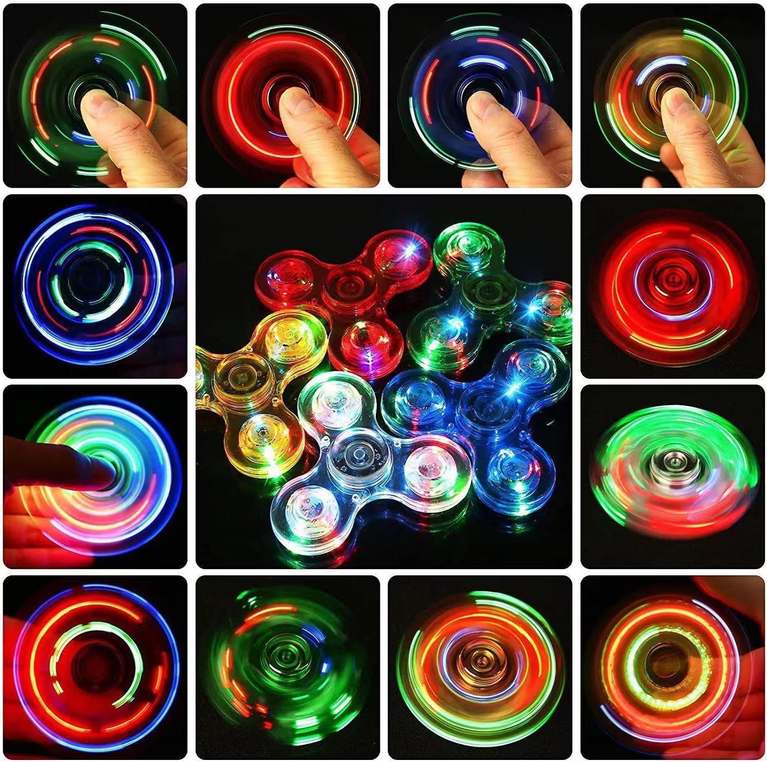 LED Light Fidget Spinners 2 Pack Fidget Toys for Kids and Adult ADHD Stress Reduction and Anxiety Relief Hand Spinners Thanksgiving Christmas Crystal Finger Toy Blue+Red