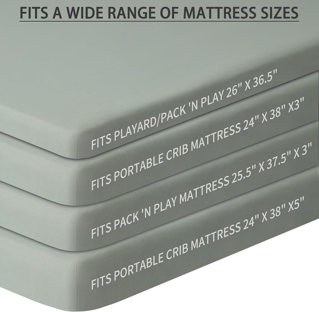 Pack and Play Sheets Fitted, 2 Pack Pack n Play Sheets for Graco Pack n Play Mattress, Unisex Playard Sheets for Boys Girls (Brown & Green, 38 X 26 Inch)