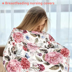 Nursing Cover Breastfeeding, Multi-use Baby CarSeat Cover Girls, Infant Stroller Car Seat Cover, Stretchy Carseat Canopy, Soft Breathable, Peony