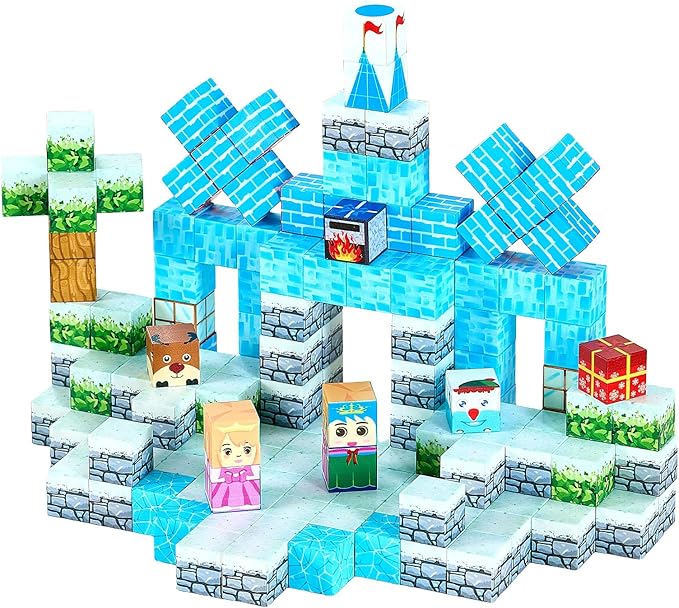 VEVOR Magnetic Blocks, 150 PCS Glacier Castle Set, Magnetic Building Cubes for Kids, STEM Montessori Sensory Toys for Christmas Birthday Gift, Construction Stacking Toy for 3+ Years Old Boys & Girls