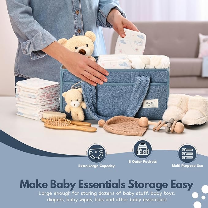 PeraBella Baby Diaper Caddy Organizer with Handle, Boy & Girl Shower Gift Basket, Portable Diaper Storage Basket Bin for Wipes, Newborn Baby Essentials Registry Search Must Haves, Car Caddy Organizer