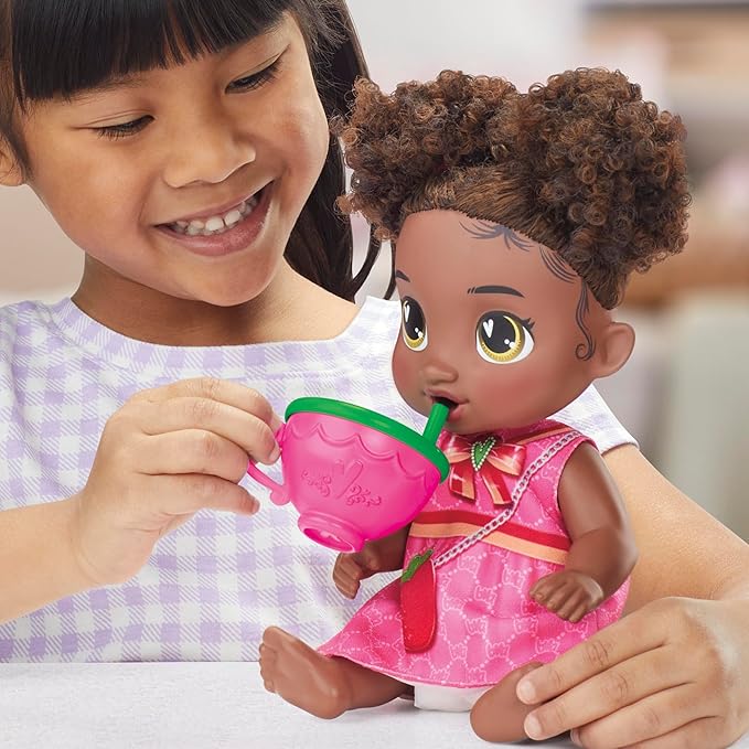 Baby Alive Bubbly Tea Party Berry Boo Doll with Teapot Accessories, Black Hair, 11 Inches, Toys for 3 Year Old Girls and Boys & Up
