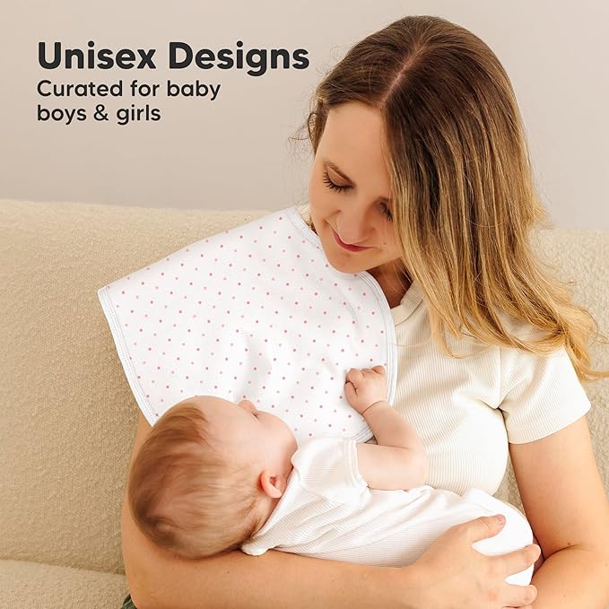 KeaBabies 4-Pack Baby Burp Cloths Baby Girl, Boy - Organic Cotton Burp Cloth, Extra Large, Absorbent, Soft Burping Cloths & Bibs Set for Babies, Newborn Burp Clothes, Thick Burp Rags (Blush)