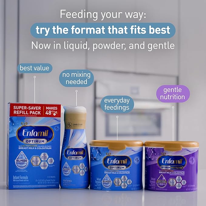Enfamil Optimum Baby Formula, Our Closest Formula to Breast Milk, Immune-Supporting Lactoferrin also found in Breast Milk, Brain-Building DHA, 20.5 Oz, Pack of 4