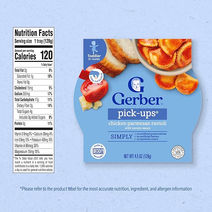 Gerber Toddler Food, Chicken Parmesan Ravioli Pick-Ups, Mealtime for Toddler, 8PK