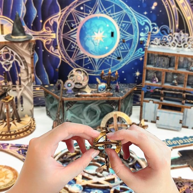 DIY Book Nook Kit, Miniature Dollhouse Booknook Kit, 3D Wooden Puzzle Bookend Bookshelf Insert Decor Diorama Kit with LED Light for Teens and Adults (Star Map Secrets)