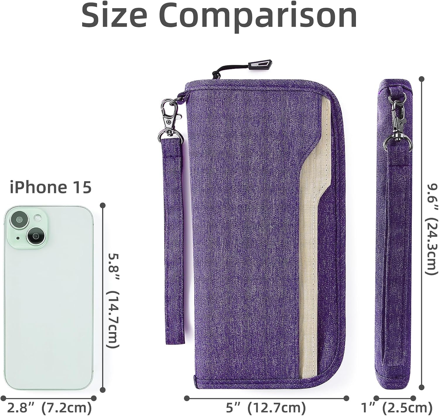 ZOPPEN Passport Holder Family RFID Passport Wallet, Passport Holder Women/Men, Travel Wallet Documents Organizer Zipper Case with Removable Wristlet Strap, Travel Essentials for Flying