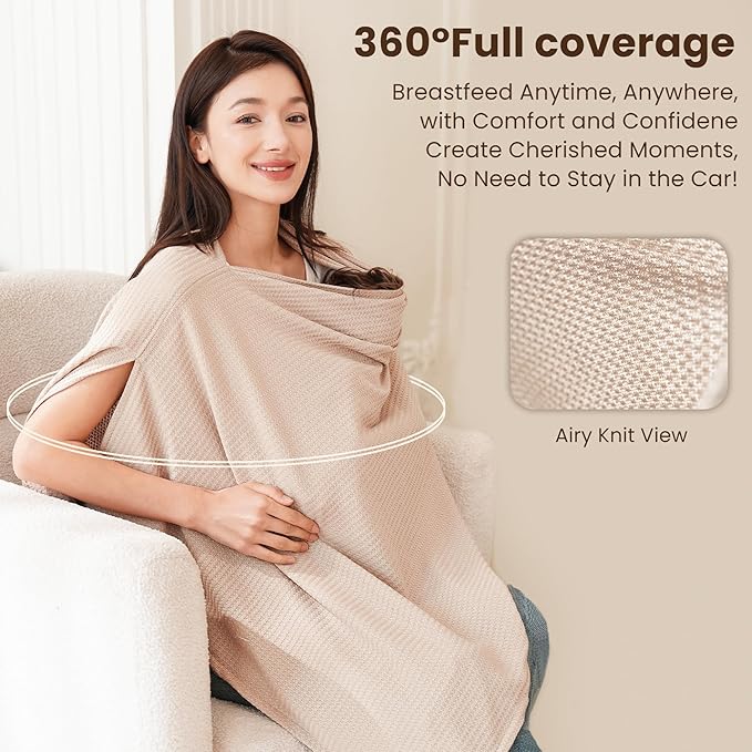 Konssy Nursing Cover for Breastfeeding, Soft & Breathable Privacy Poncho, Multi-Use Feeding Shawl, Comfortable & Portable Breastfeeding Cover for Women (Beige)
