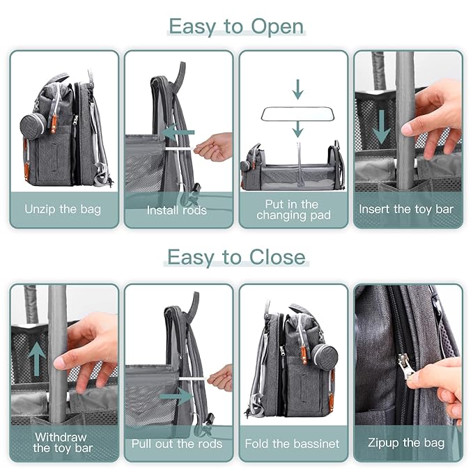 Diaper Bag Backpack with Changing Station, Extra Large Diaper Bag, Multifunctional Diaper Bag, Baby Bag, Deep Gray