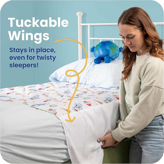 IMPROVIA® Toddler Bed Wetting Pad – 2 Pack 34x36 Waterproof Mattress Protector with Tuckable Wings – Ultra Absorbent, Non-Slip Washable Underpad for Kids & Potty Training – Space Design (Space)