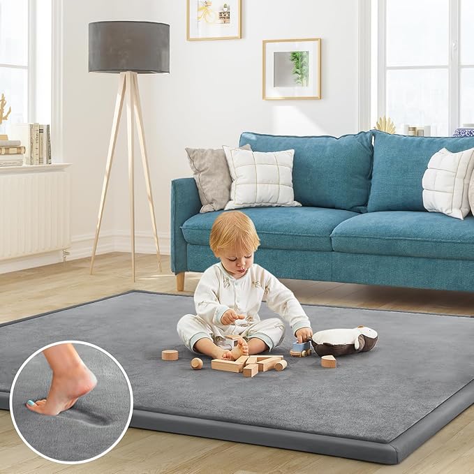 Baby Play Mat for Floor Tummy Time Mat Nursery Rug Muscle Mat Area Rug Playroom Rug Tatami Mat 6'7"x5'11" Memory Foam 1.3" Thick Crawling Mat for Babies,Toddlers, Infants, Kids,Floor Mat(Grey)