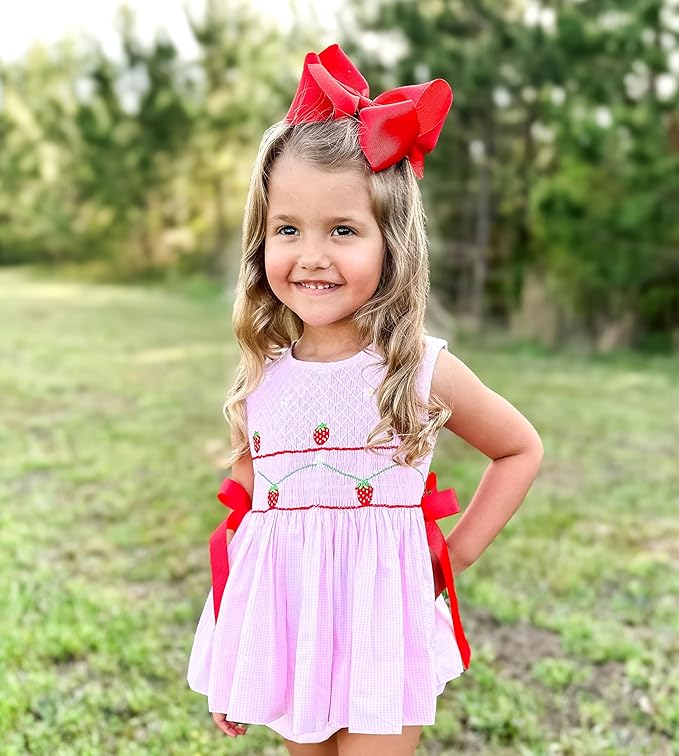 Wee Ones Girls' Plain Wrap Classic Grosgrain Hair Bows on a WeeStay No-Slip Hair Clip, Handmade, King, Red