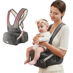 Sunveno Ergonomic Hip Seat Baby Carrier with Detachable Double Shoulder Straps, Waist & Back Relief, Breathable Mesh, Non-Slip Seat + Storage Pockets, Fits Infants & Toddlers 0-36 M up to 45 lbs
