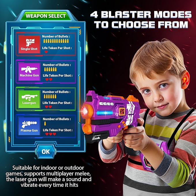 Laser Tag Guns Set of 4 Laser Tag Guns with Digital LED Score Display Vests,Gifts for Teens and Adults Boys & Girls,Adults and Family Fun,Gift for Kids Ages 8 9 10 11 12+Year Old Boy